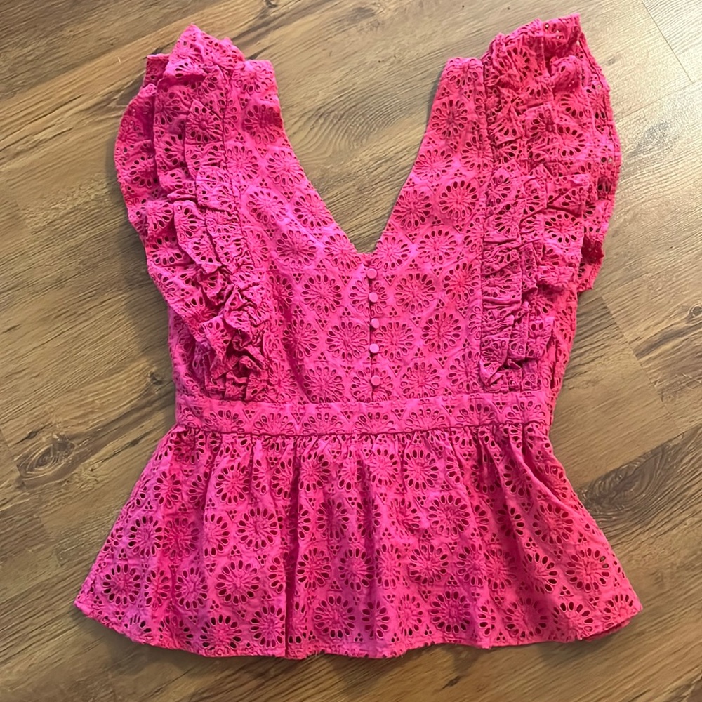 J. Crew Pink Eyelet Lace Top